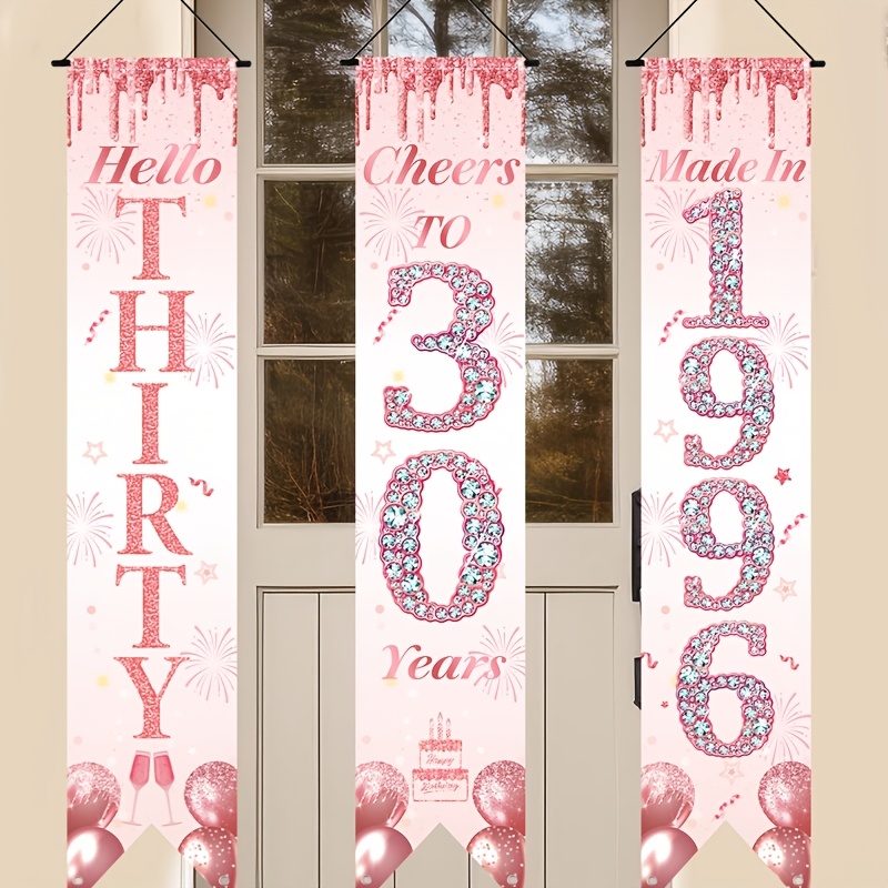 Party Banner Gold - 2D Flaches 3-teiliges Rosa-Gold 30. Geburtstag